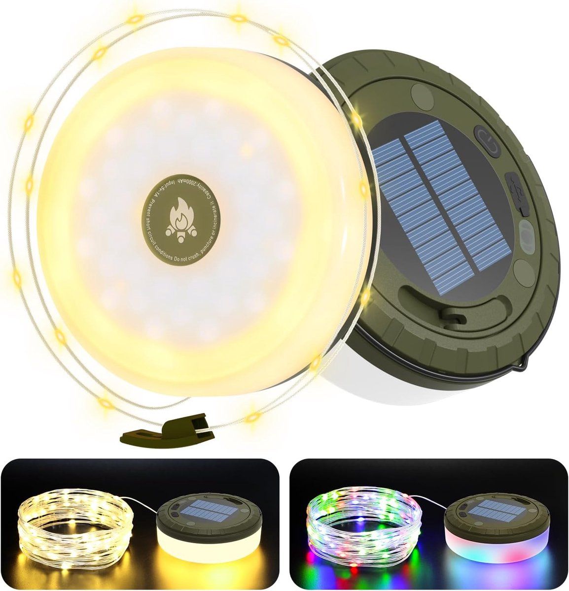 Camping Lamp, 2-in-1 Rechargeable Outdoor Lamp, Solar Power and USB Charging Function
