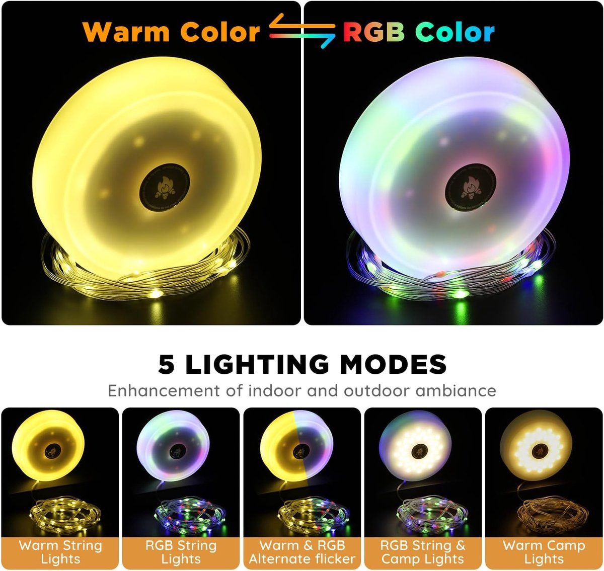 Camping Lamp, 2-in-1 Rechargeable Outdoor Lamp, Solar Power and USB Charging Function