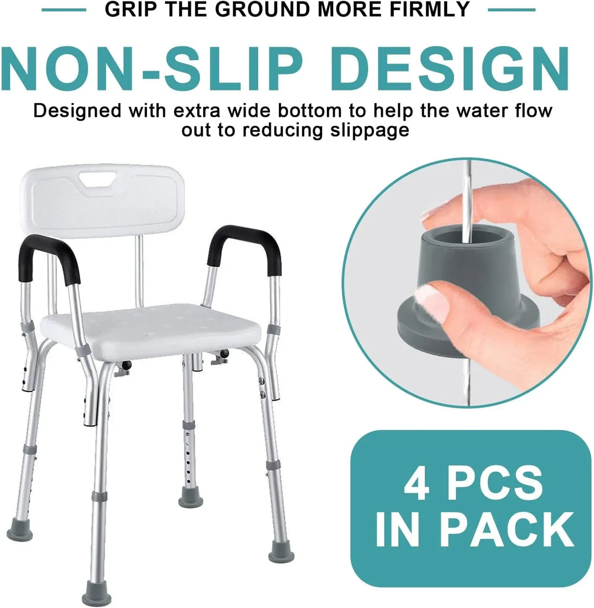 Shower Chair Replacement Feet Non Slip Rubber Suction Cup with Metal Insert for Shower Stool Bench and Bath Chair Gray 4 Pack