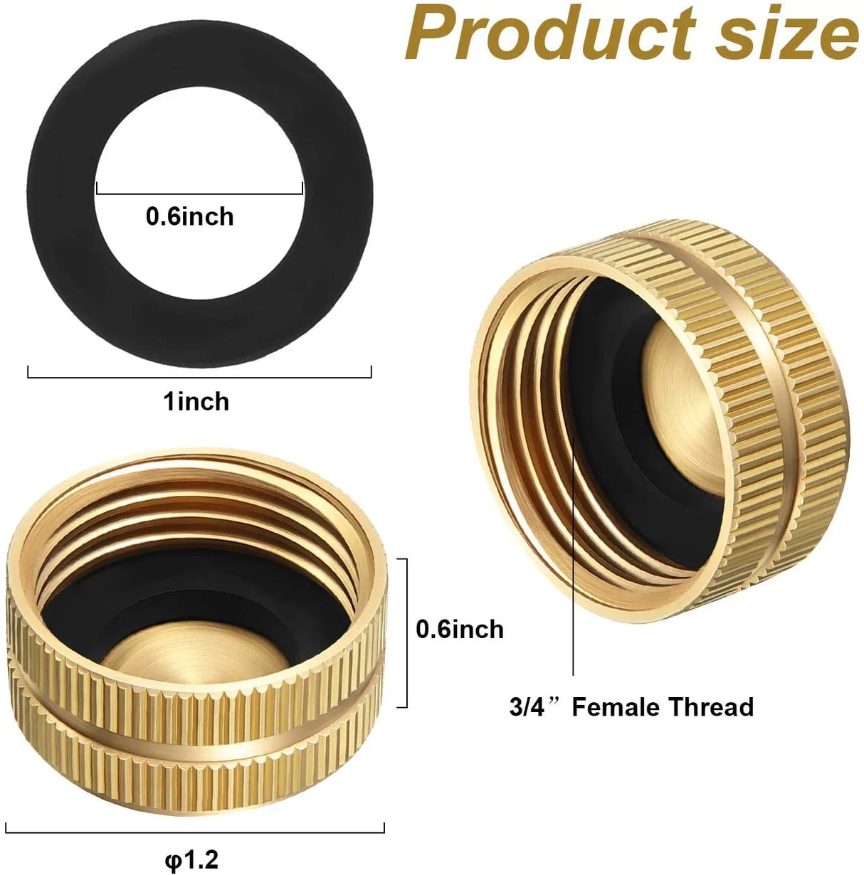 10 Pack Brass Garden Hose End Caps, 3/4 Inch Female Spigot Caps with 20 Washers for Home Garden Use, Brass Construction