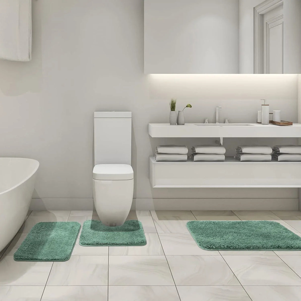 Bathroom Rug Set 3 Piece with U Shaped Toilet Rug for Bathroom Sage Green 20x30 16x24 U 20x24, Daily Comfort Use
