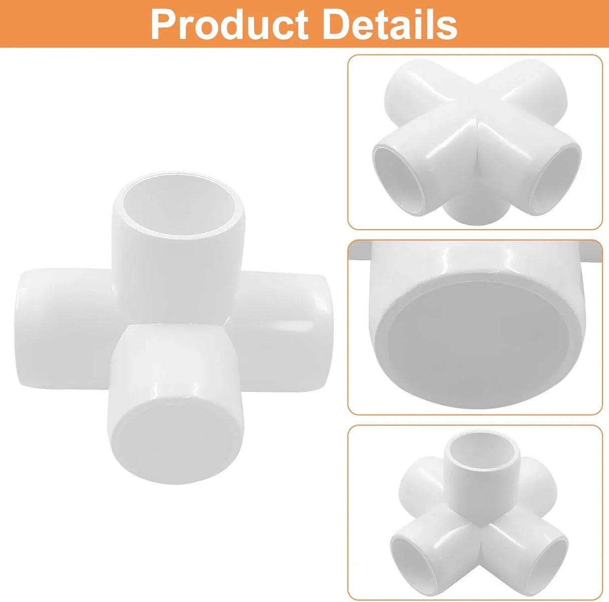 3/4 Inch 5 Way PVC Pipe Fittings, Furniture Grade Elbow Corner Connectors for DIY Greenhouse and Tent, White, 4 Pack