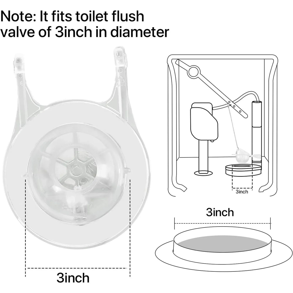 2 Pack GA715014-GEG1 Toilet Flapper, Clear Rubber with Stainless Steel Chain Hook for Toilet Tank Repair, 3 Inch