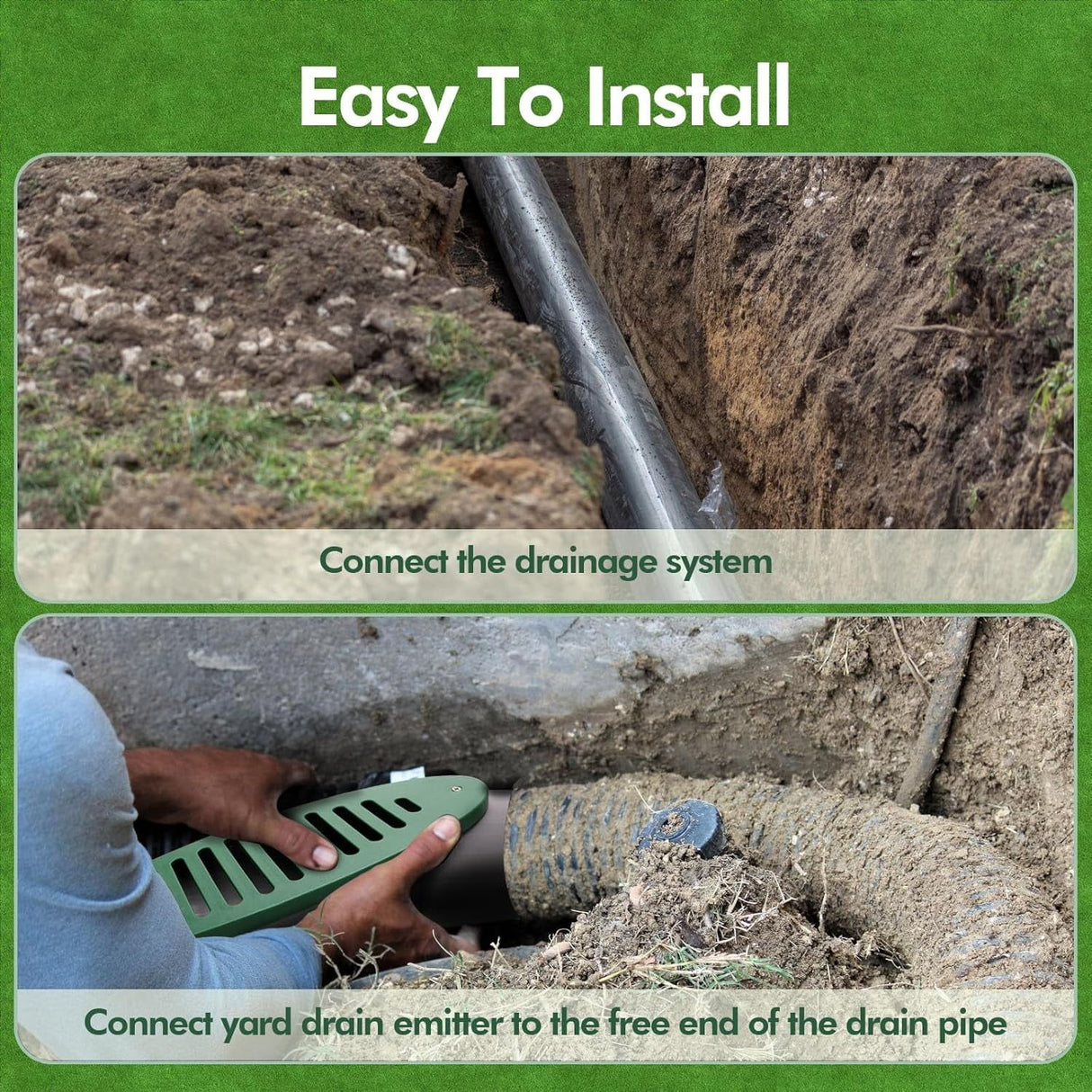 4 Inch Angled Drain Grating Yard Drain Emitter for Gutter Downspout Extensions and Lawn Ditch Drainage Green 2 Pack