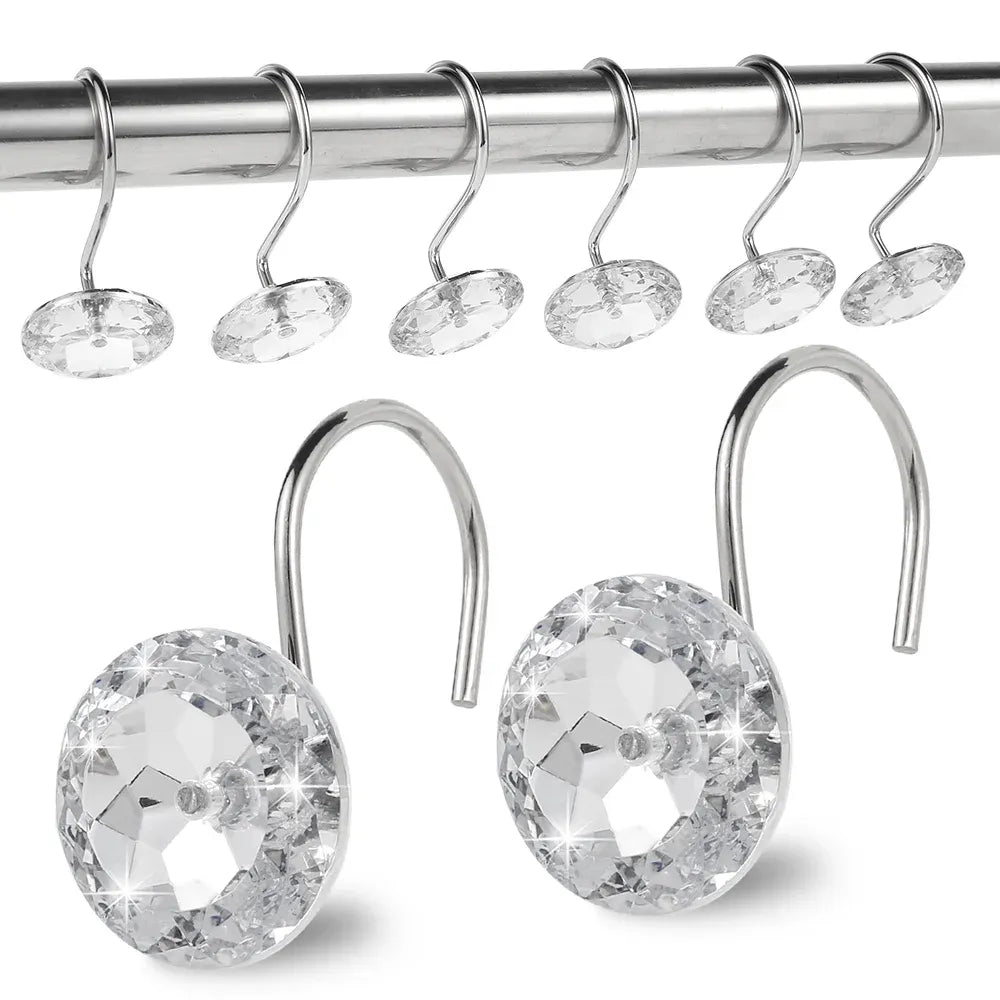12 Pcs Shower Curtain Hooks Acrylic Crystal Diamond Decorative Rustproof Rings for Bathroom Rods White, Daily Comfort Use