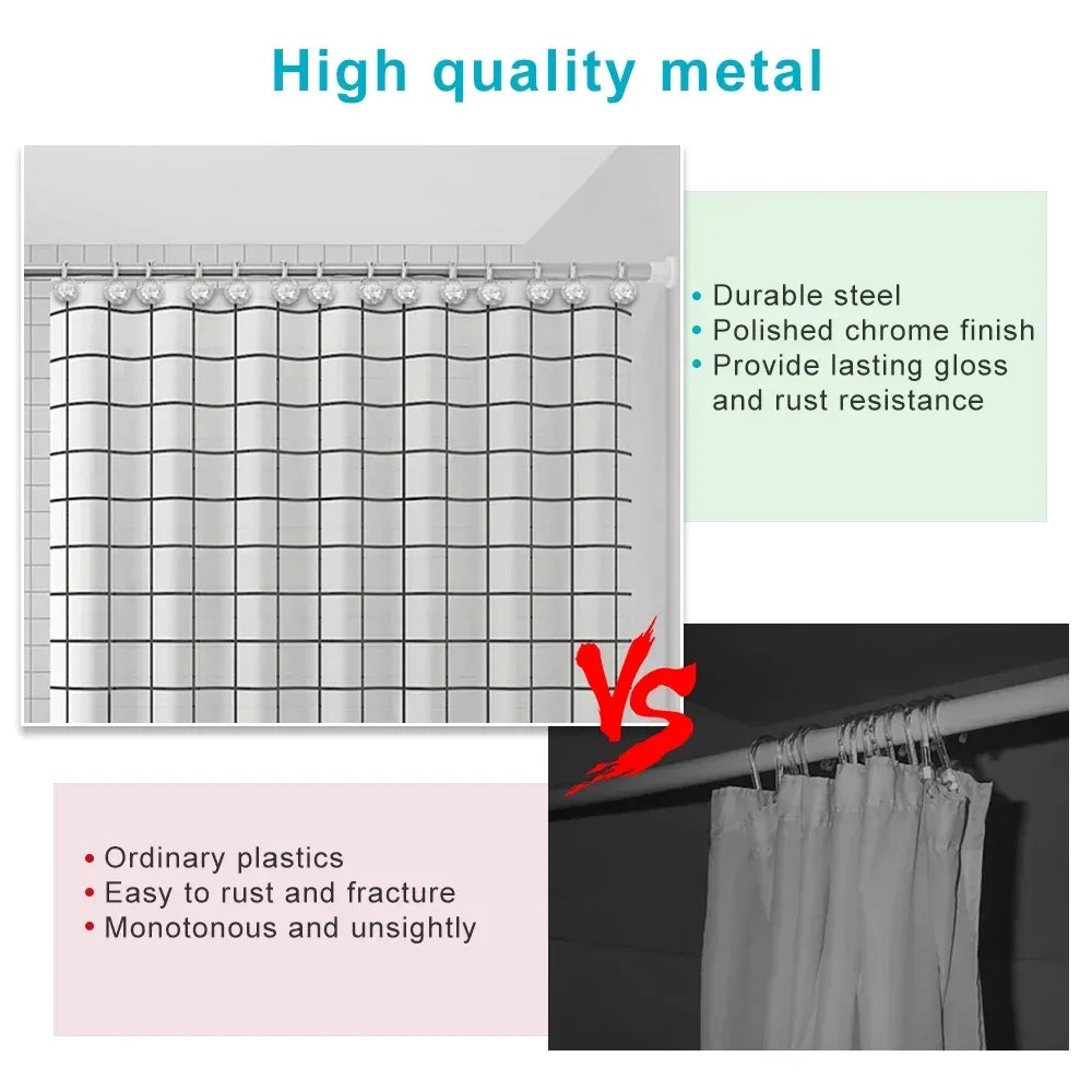 12 Pcs Shower Curtain Hooks Acrylic Crystal Diamond Decorative Rustproof Rings for Bathroom Rods White, Daily Comfort Use