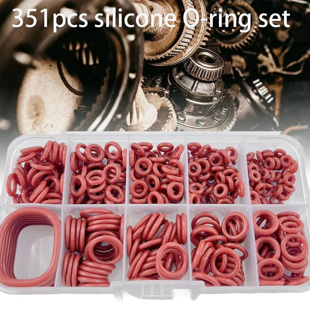 351 Piece Universal O Ring Assortment Kit, Heat and Oil Resistant Silicone Sealing Set for Automotive Plumbing Faucets