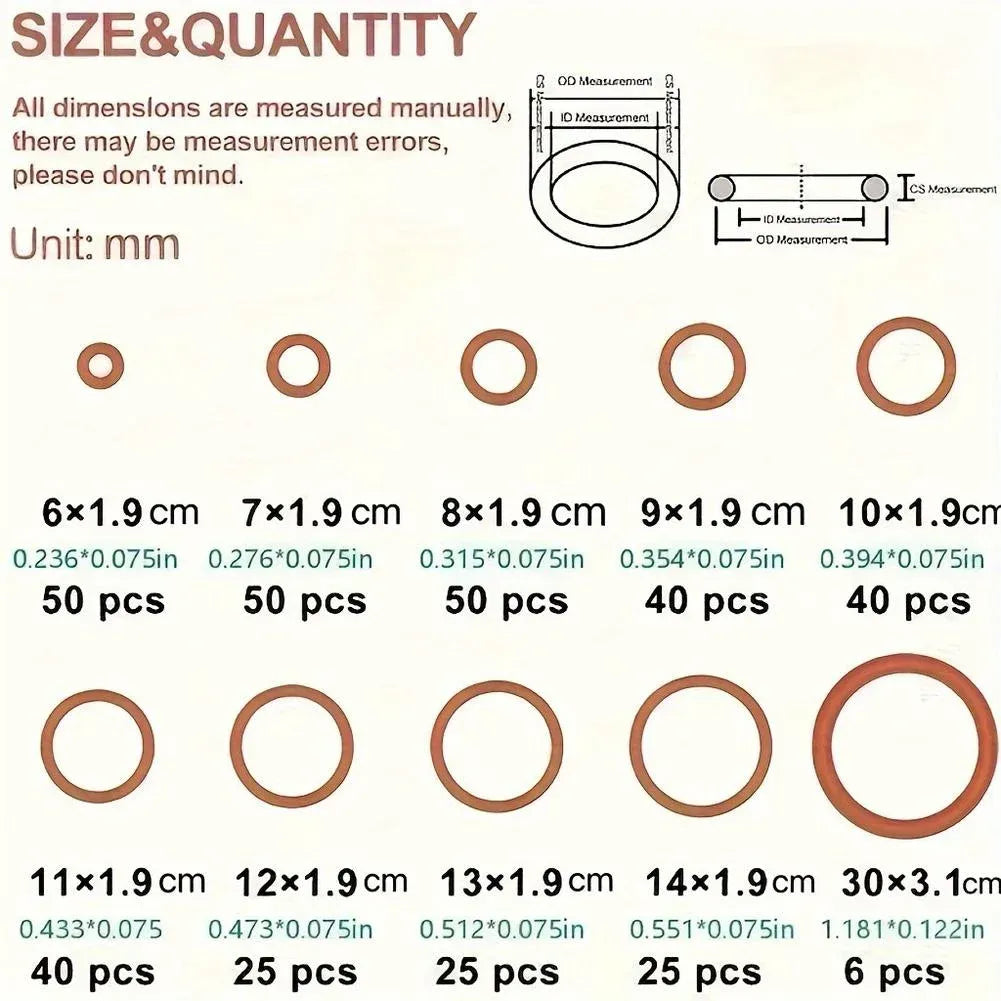 351 Piece Universal O Ring Assortment Kit, Heat and Oil Resistant Silicone Sealing Set for Automotive Plumbing Faucets