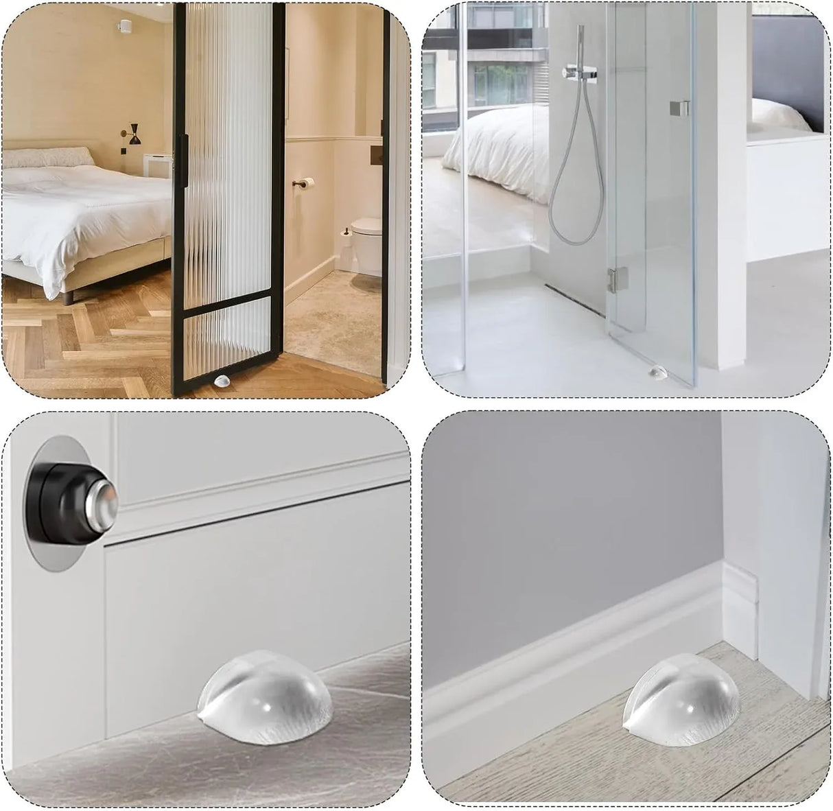 4 Pcs Floor Door Stopper, Self Adhesive Clear Rubber Wall Protector Bumper for Shower Doors, Home Office Furniture Glass Mirror