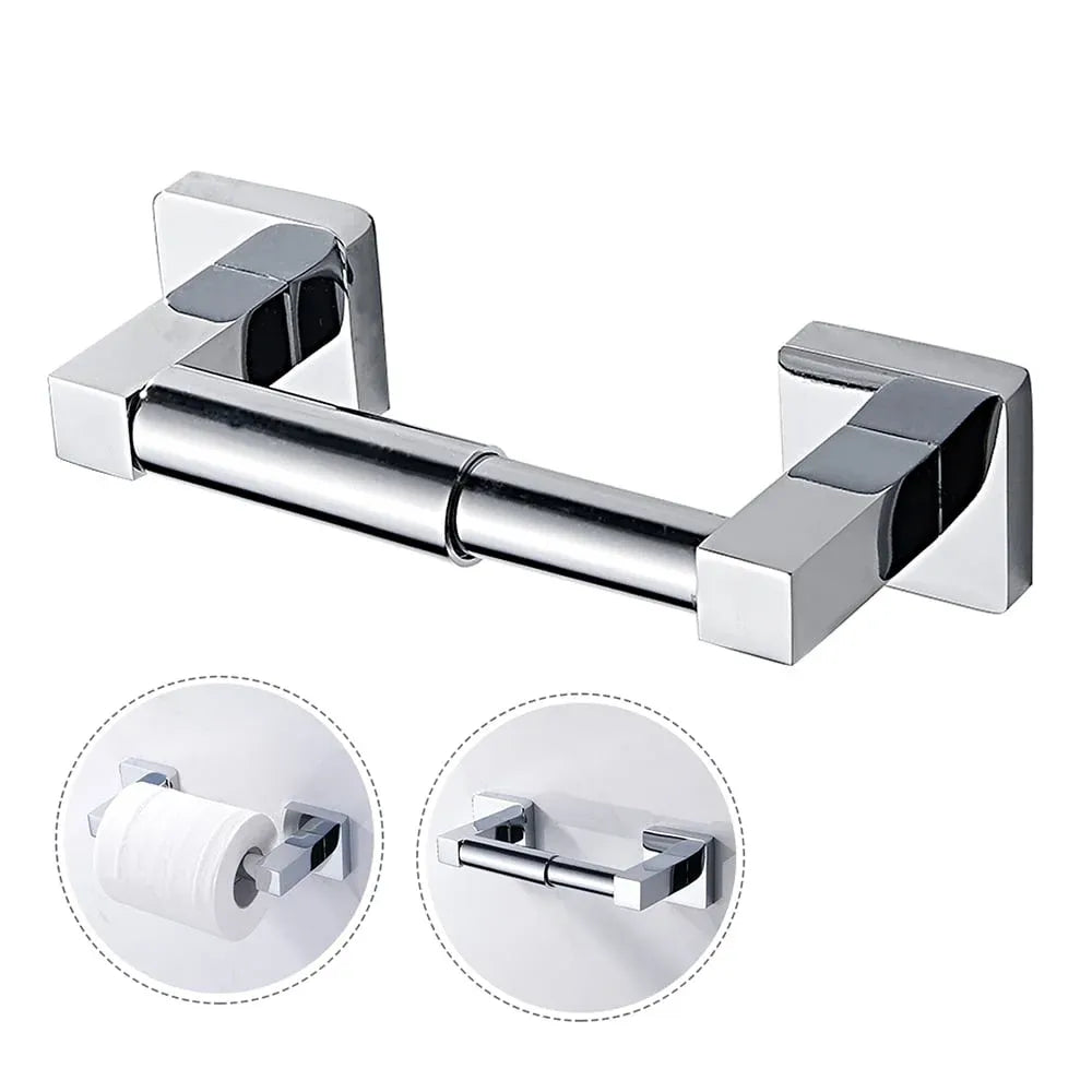 Wall Mount Toilet Paper Holder with Spring Loaded System, Heavy Duty Square Roll Dispenser for Bathroom Washroom, Chrome