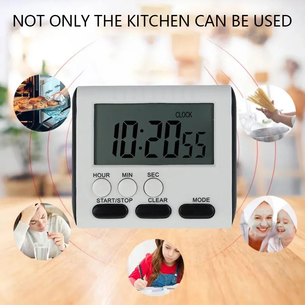 Digital Kitchen Timer with Big LCD Digits, Loud Alarm and Memory Function, Magnetic Backing for Cooking, White