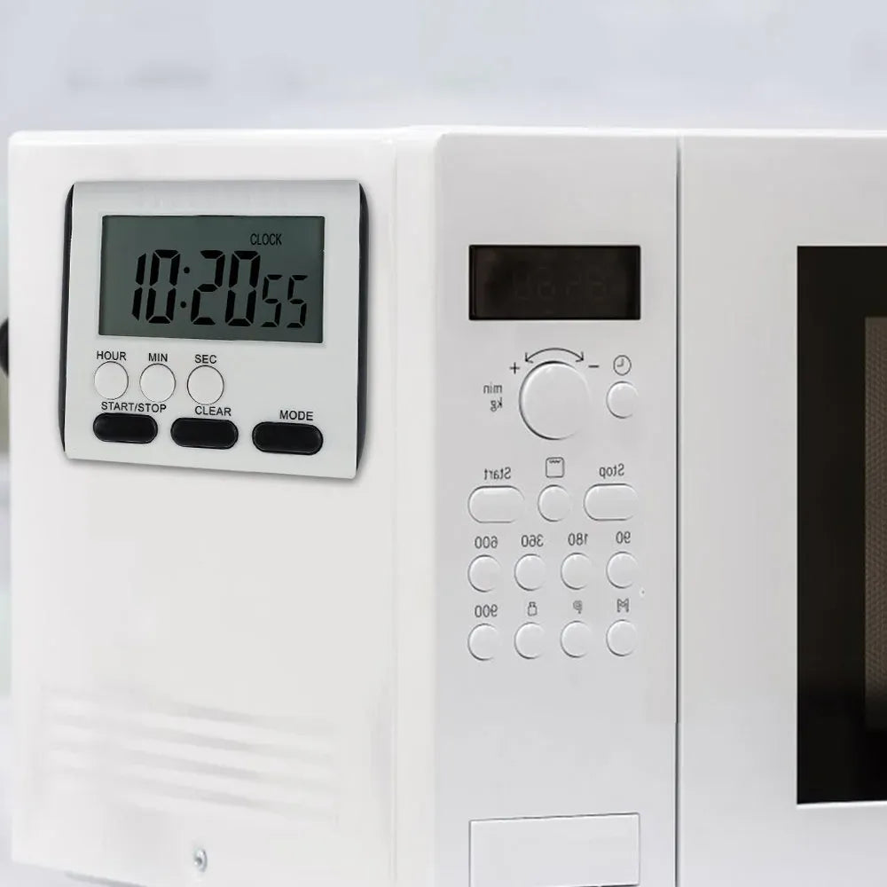 Digital Kitchen Timer with Big LCD Digits, Loud Alarm and Memory Function, Magnetic Backing for Cooking, White
