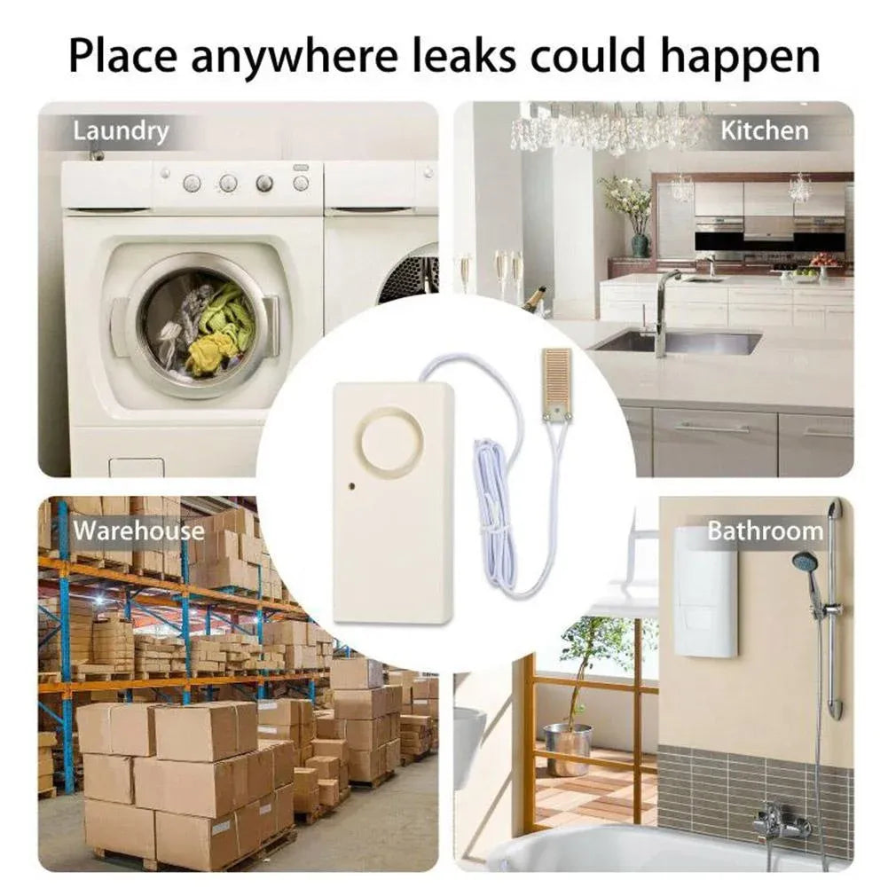 Smart Water Leak Sensor Alarm, 130 dB Leakage Detector Alert System for Home Kitchen Bathroom, White, Daily Comfort Use