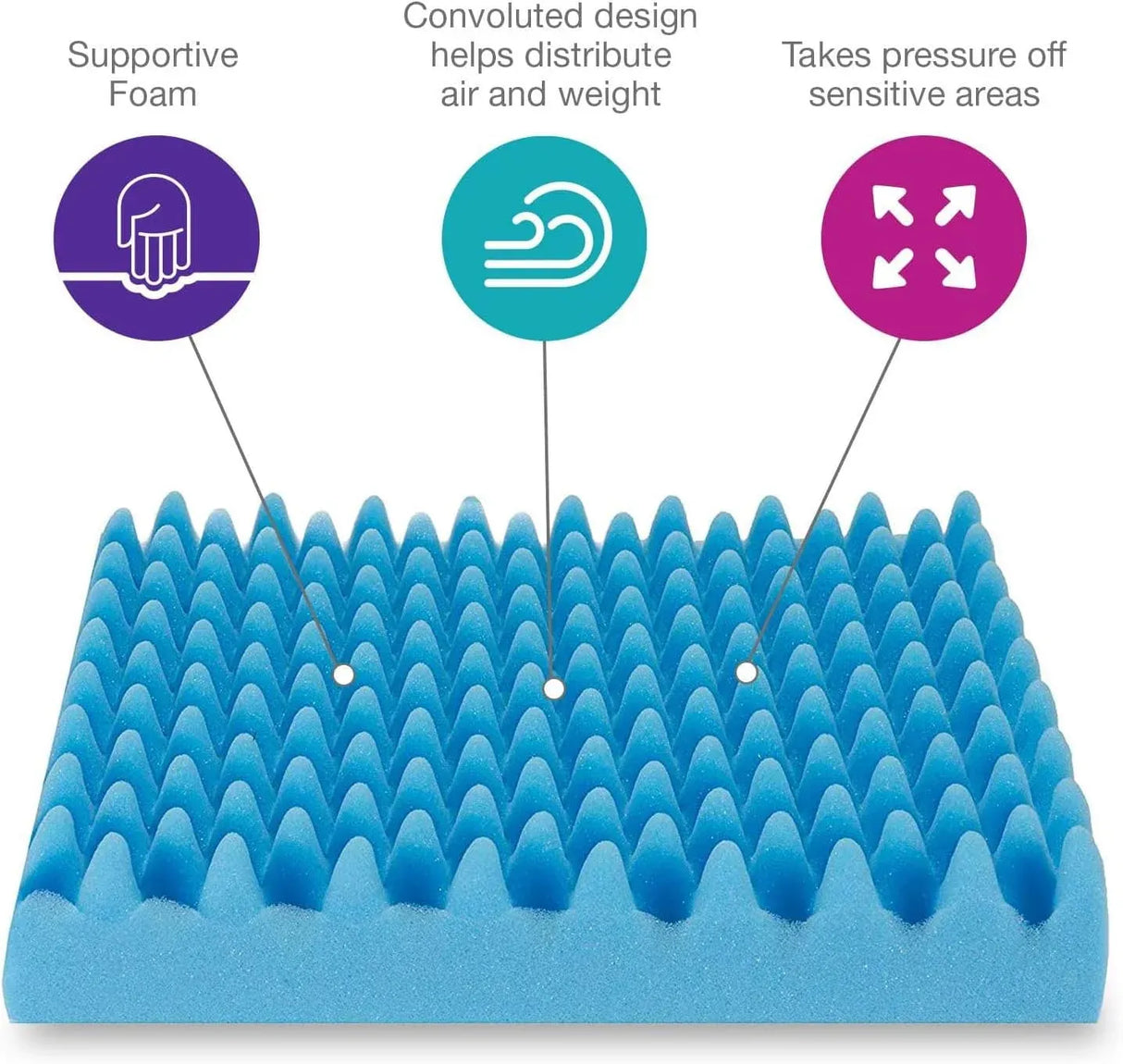 Egg Crate Foam Seat Cushion for Back Pain and Sciatica Relief, Chair Car Seat Office Wheelchair Pad, 19x19x3 Inch Blue
