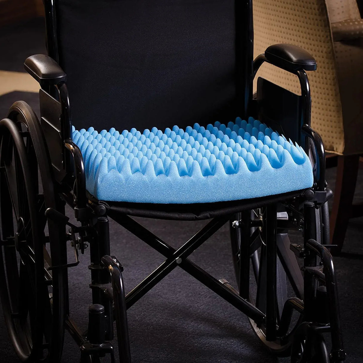 Egg Crate Foam Seat Cushion for Back Pain and Sciatica Relief, Chair Car Seat Office Wheelchair Pad, 19x19x3 Inch Blue