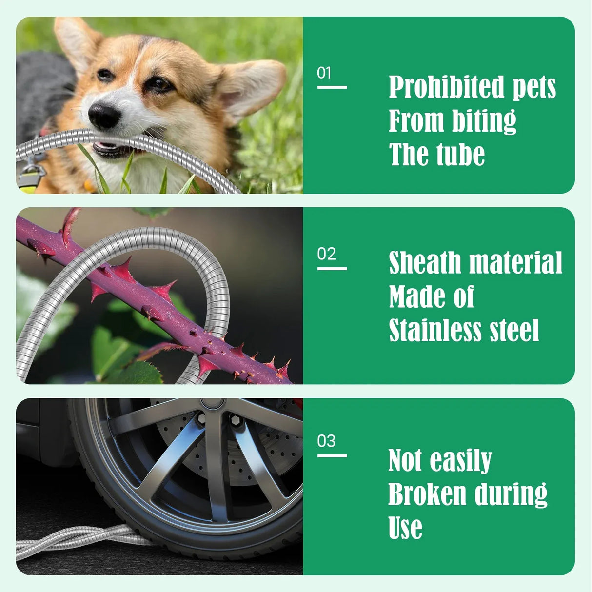 Garden Leader Hose, Stainless Steel Flexible Water Extension Pipe for Car Wash and Outdoor Use, 3 Ft, Stainless Steel Construction