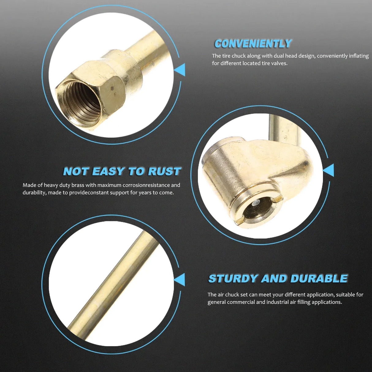 Brass Air Chuck Kit with Dual Head Tire Inflator Nozzle and 1/4 Inch NPT Hose Accessories for Trucks, Brass Construction