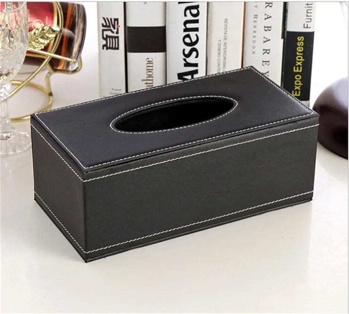 Leather Tissue Box Holder, Waterproof Rectangular Tissue Box Cover for Home Office and Car Decor, Black, Waterproof Design