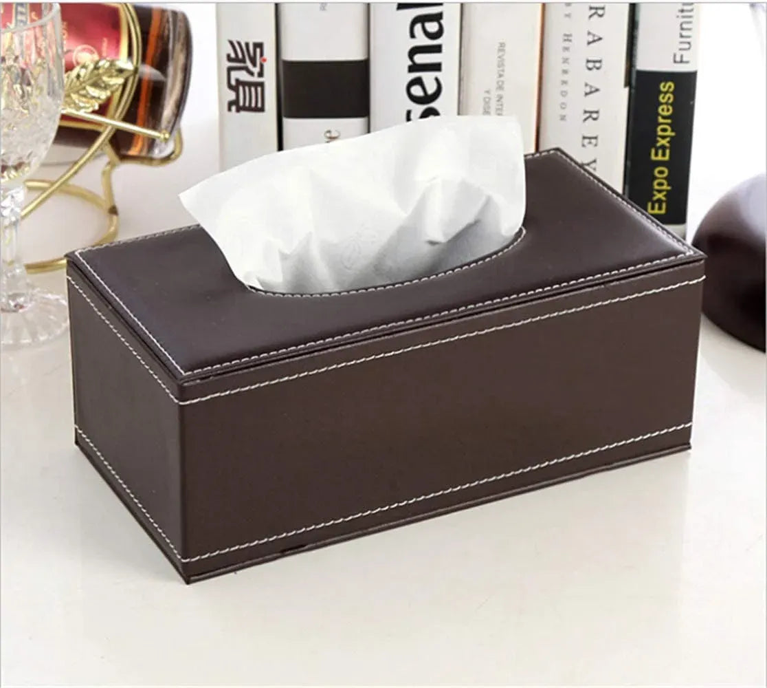 Leather Tissue Box Holder, Waterproof Rectangular Tissue Box Cover for Home Office Car Decor, Brown, Waterproof Design