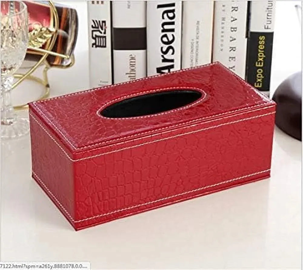 Leather Tissue Box Holder Waterproof Rectangular Napkin Cover for Home Office Car Decor Red, Waterproof Design