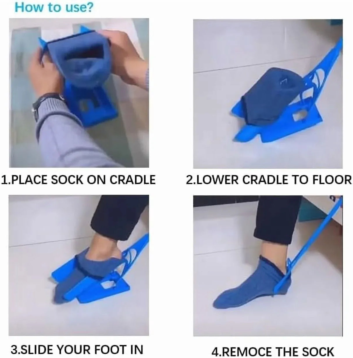 Sock Slider Aid Kit Easy On Off Helper Tool for Elderly, Pregnancy and Injury Recovery, Blue, Daily Comfort Use