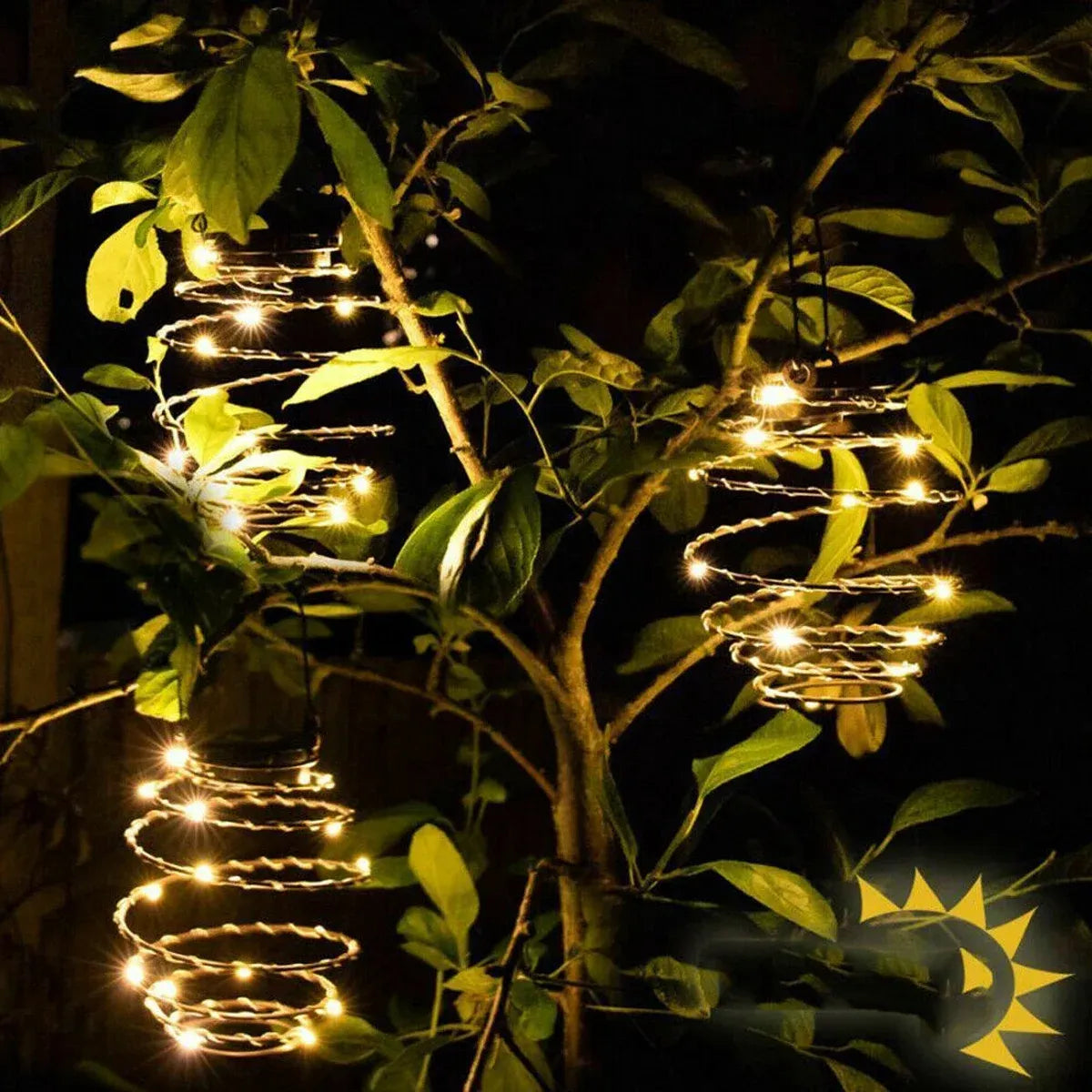 Solar Powered Spiral LED Hanging Lantern Waterproof Warm White Outdoor Decorative Light for Garden Patio Pathway