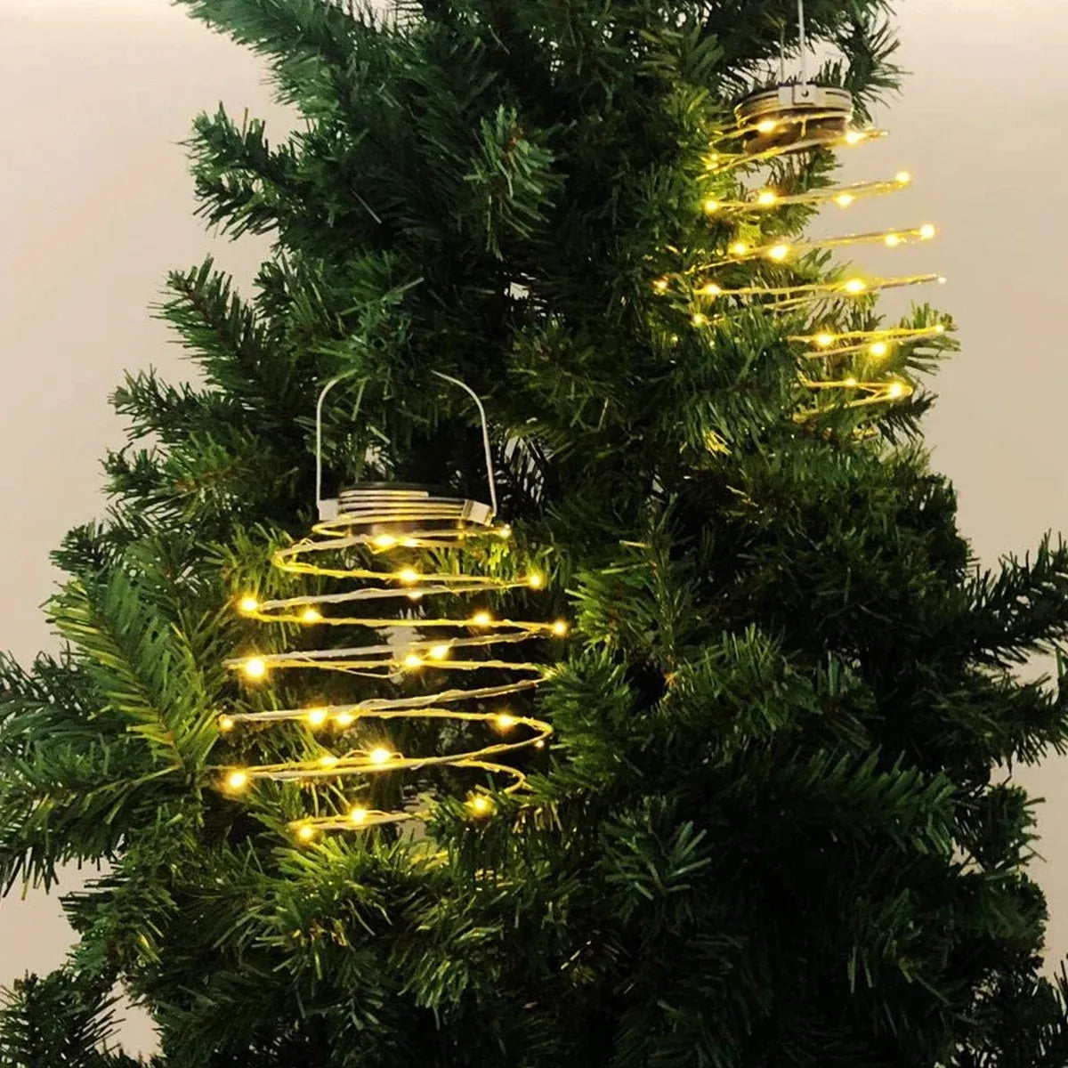 Solar Powered Spiral LED Hanging Lantern Waterproof Warm White Outdoor Decorative Light for Garden Patio Pathway