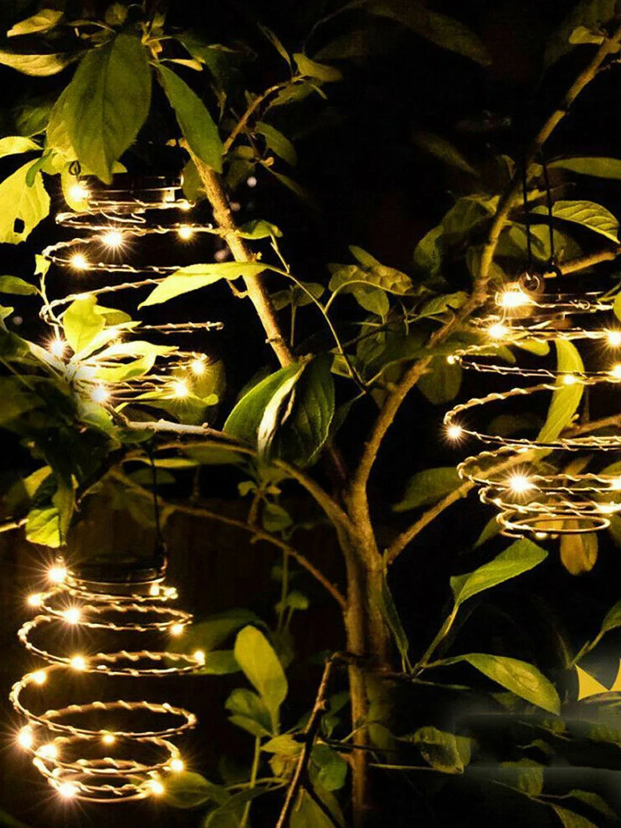 Solar Powered Spiral LED Hanging Lantern Waterproof Warm White Outdoor Decorative Light for Garden Patio Pathway
