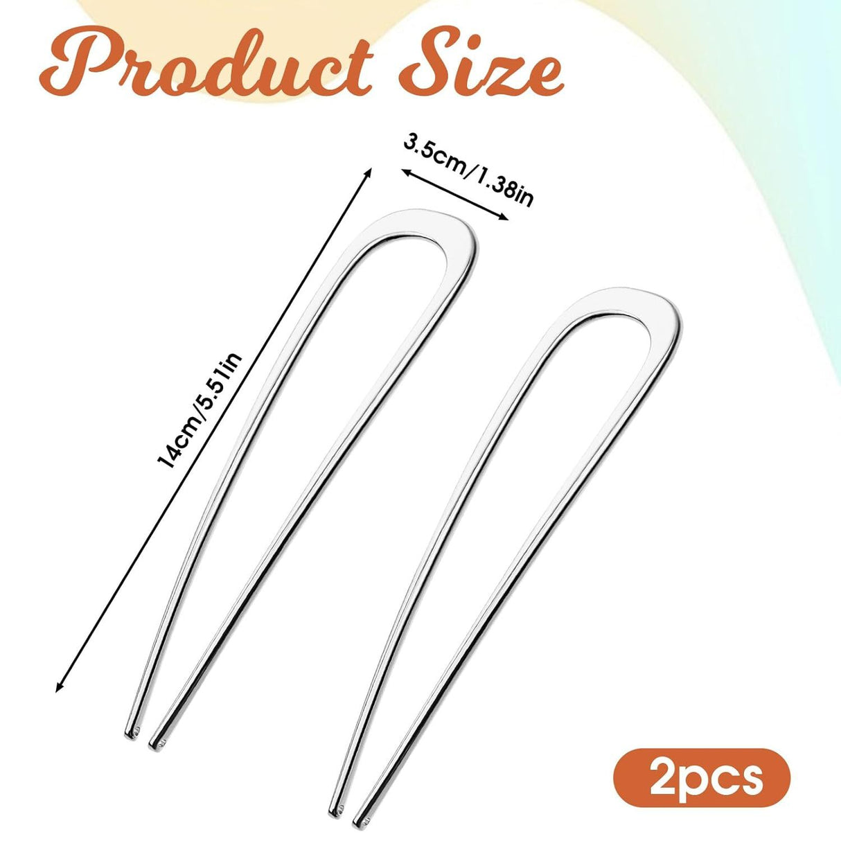 French Hair Pins 2 Pack Large Metal U Shaped Twist Sticks for Thick Hair Women Hair Accessories, Silver 5.5 Inch
