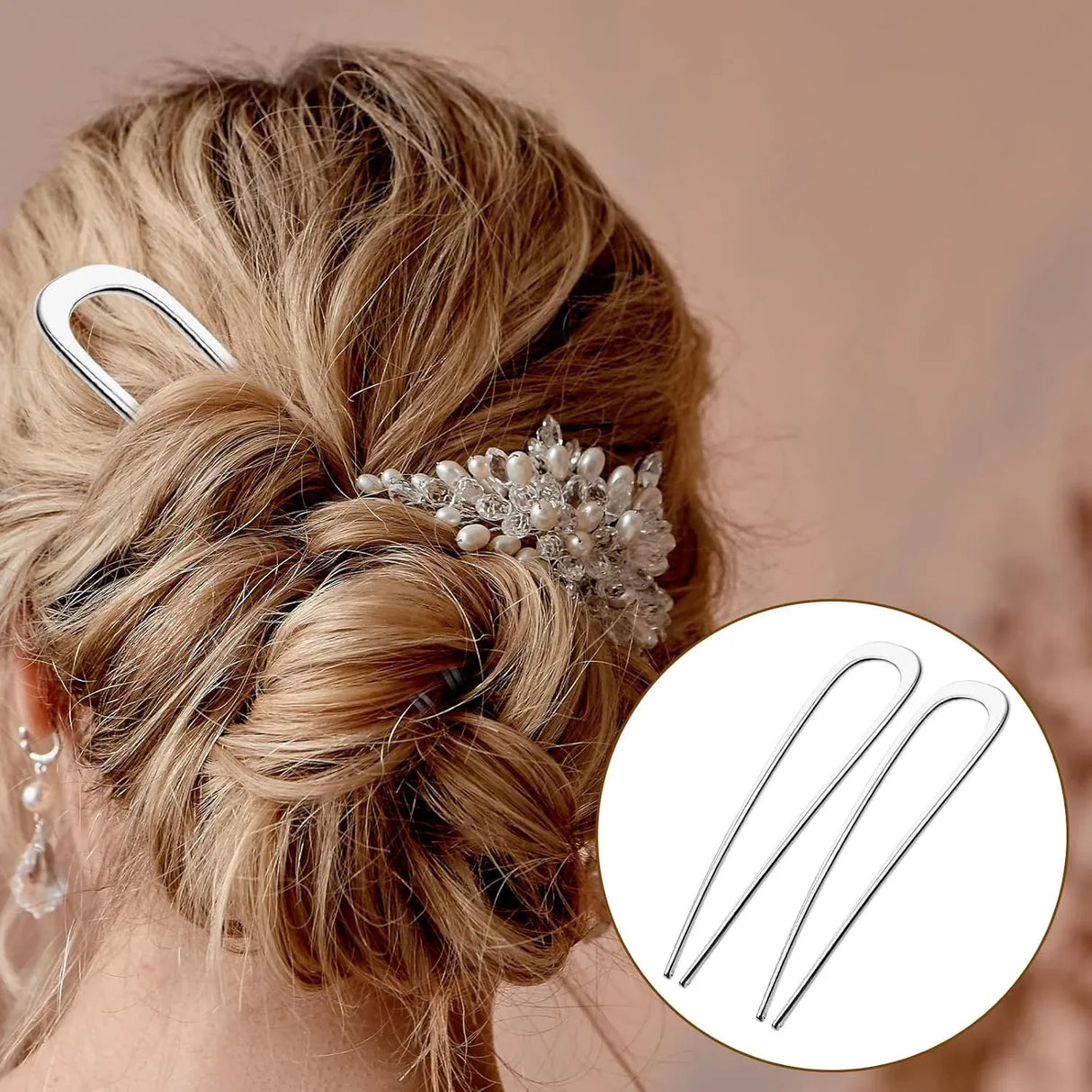 French Hair Pins 2 Pack Large Metal U Shaped Twist Sticks for Thick Hair Women Hair Accessories, Silver 5.5 Inch