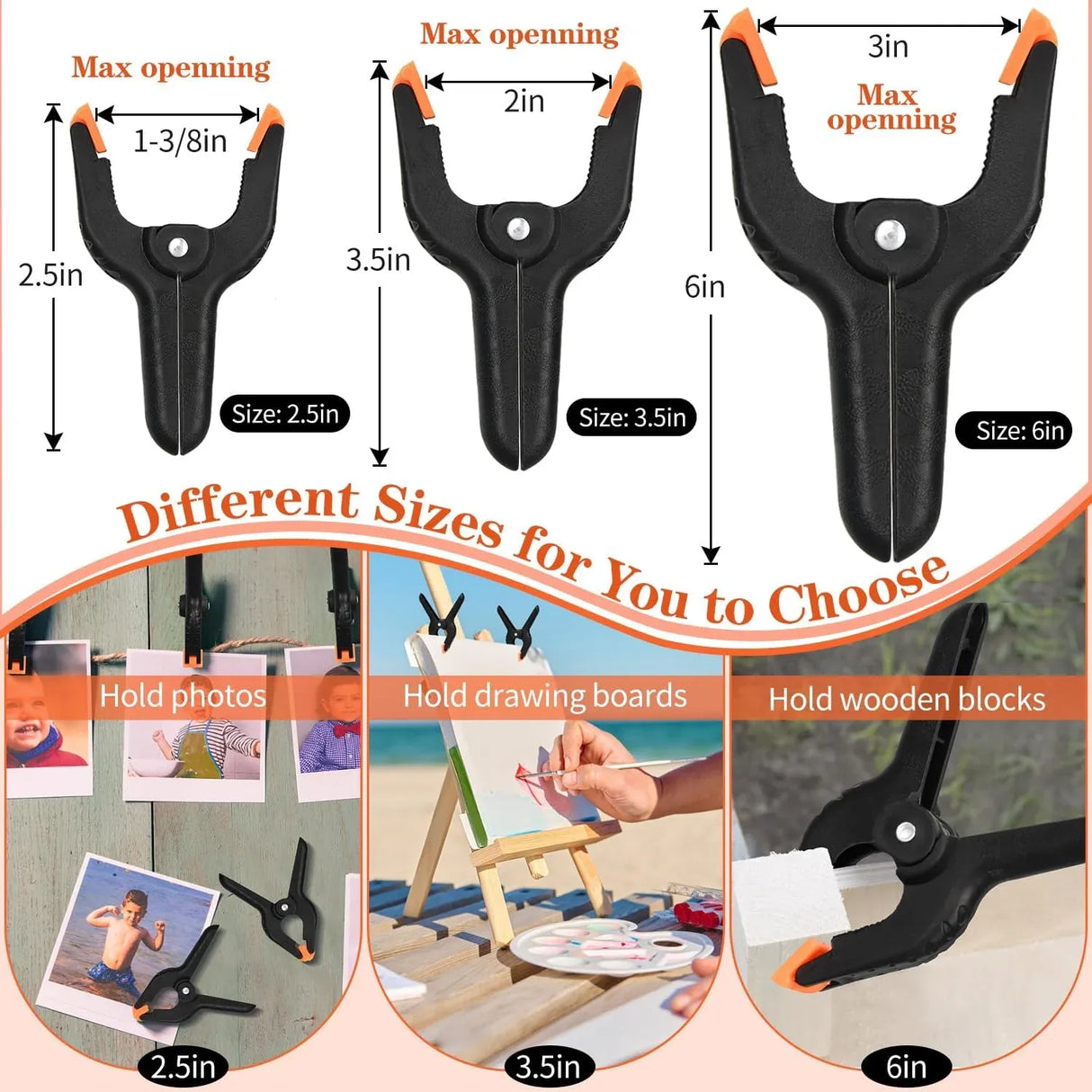 Plastic Spring Clamps Heavy Duty 6 Inch Backdrop Clips for Woodworking and Photography, Black, 12 Pack, Durable Plastic Construction