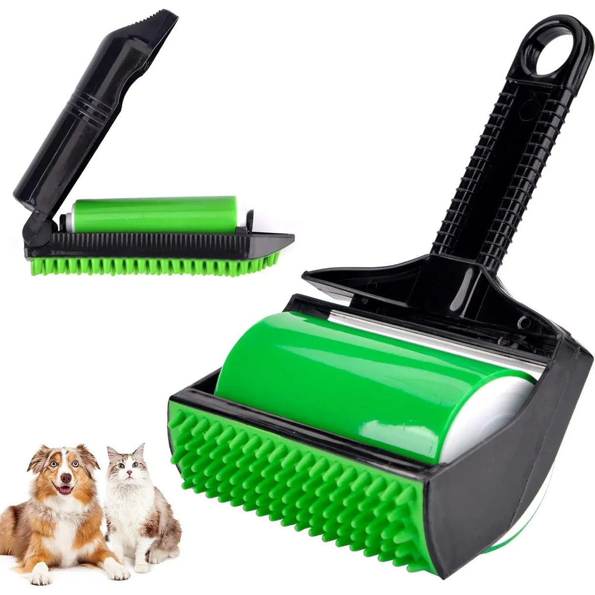 3 In 1 Pet Hair Remover, Reusable Washable Silicone Lint Roller for Couches Carpets and Clothing, Green Black, Daily Comfort Use