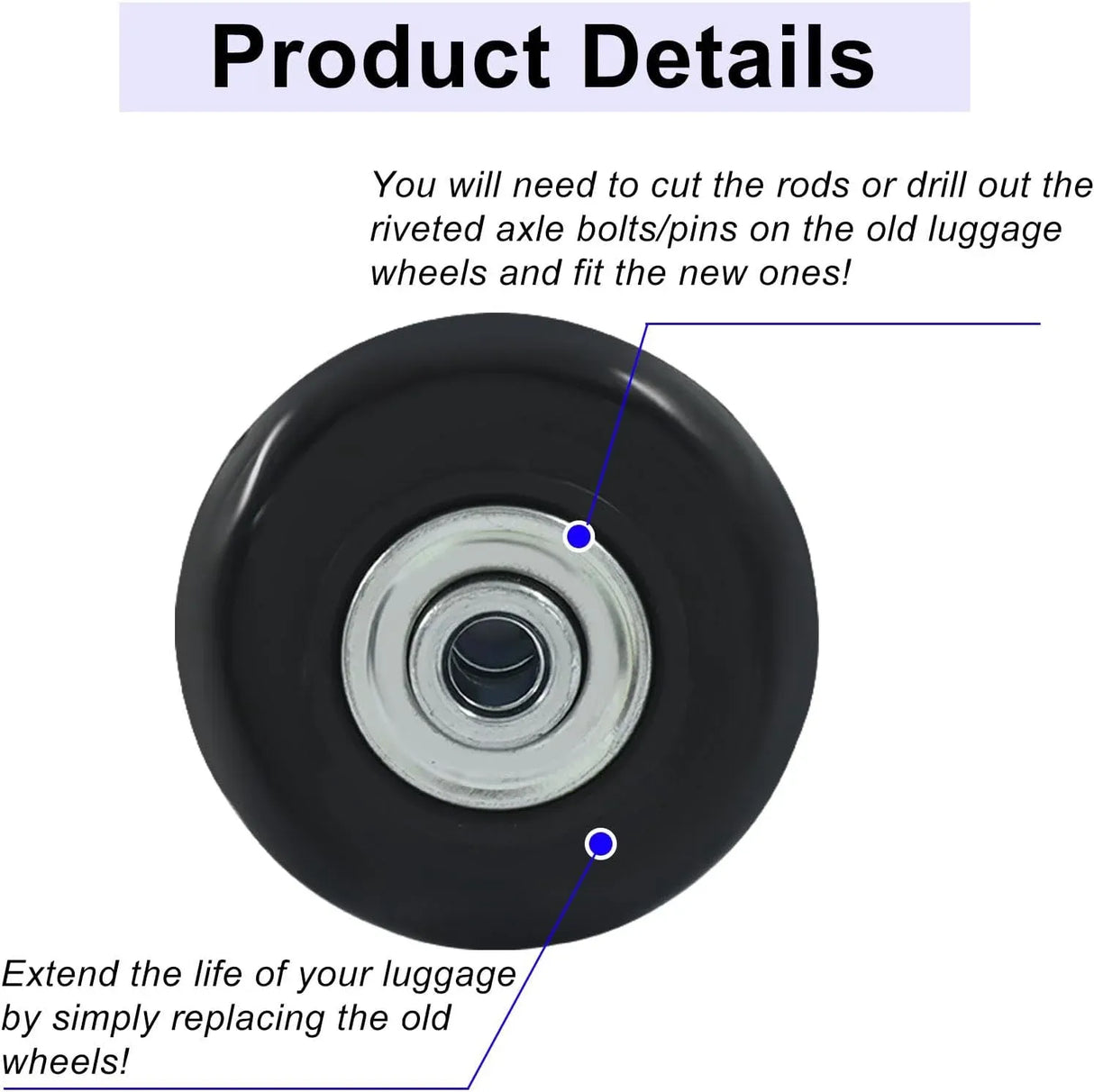 Luggage Replacement Wheels, Rubber Suitcase Repair Caster Kit with Ball Bearings for Travel Luggage, Heavy Duty, 50 x 18 mm, 4 Pack