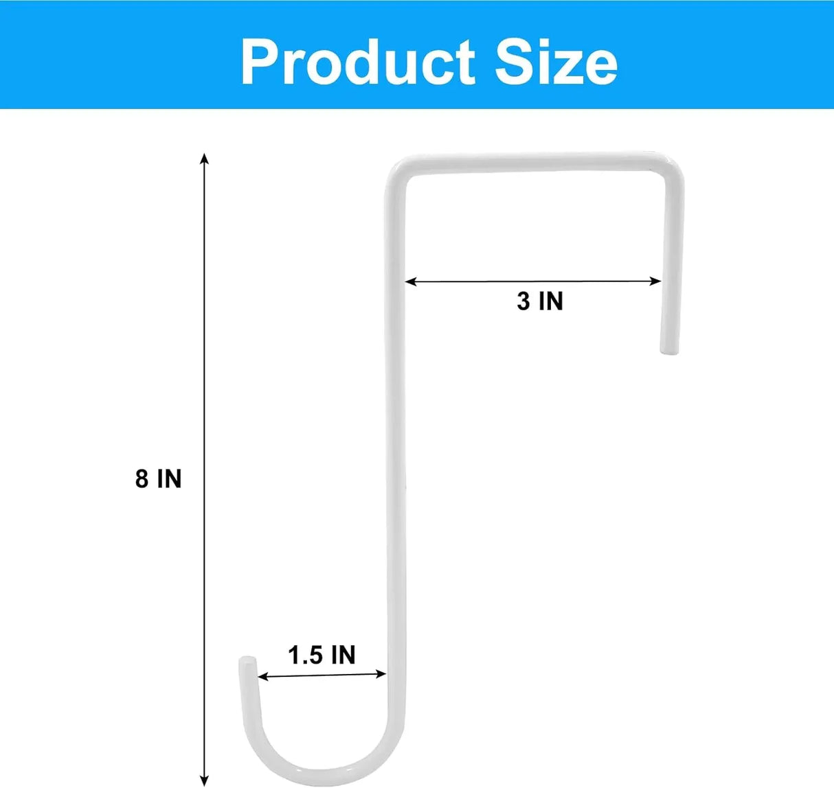 8 Pack Vinyl Fence Hooks, White Powder Coated Steel Hangers for Bird Feeders, Plants, Lights and Pool Equipment, 3 x 8 Inches