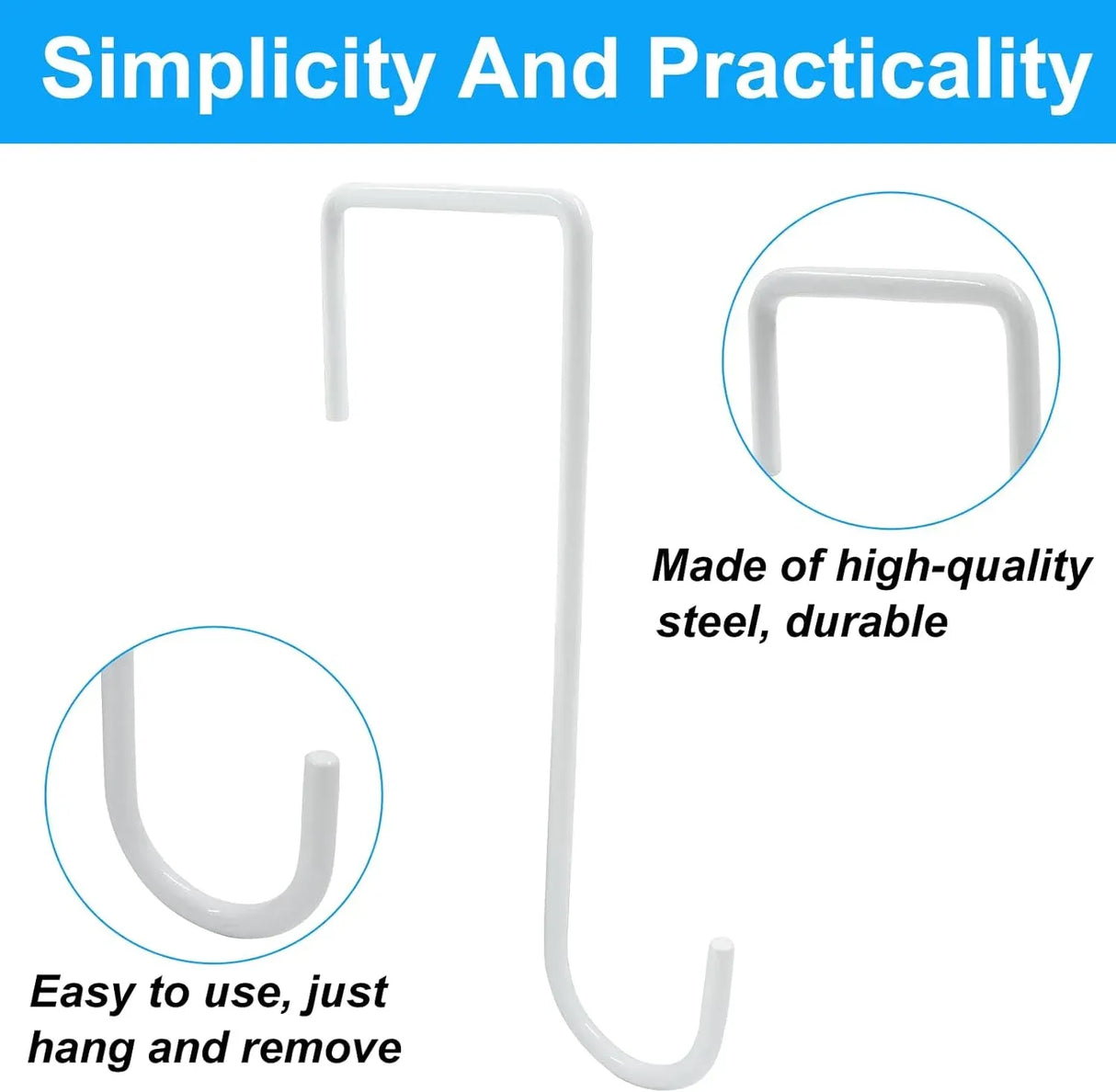 8 Pack Vinyl Fence Hooks, White Powder Coated Steel Hangers for Bird Feeders, Plants, Lights and Pool Equipment, 3 x 8 Inches