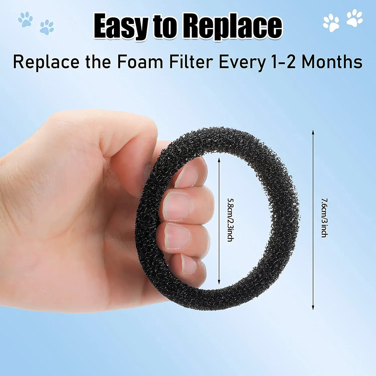 Pet Fountain Foam Filters, 16 Pack Round Sponge Replacement Filters for 2.5L 84 oz Stainless Steel Cat Fountain, Black