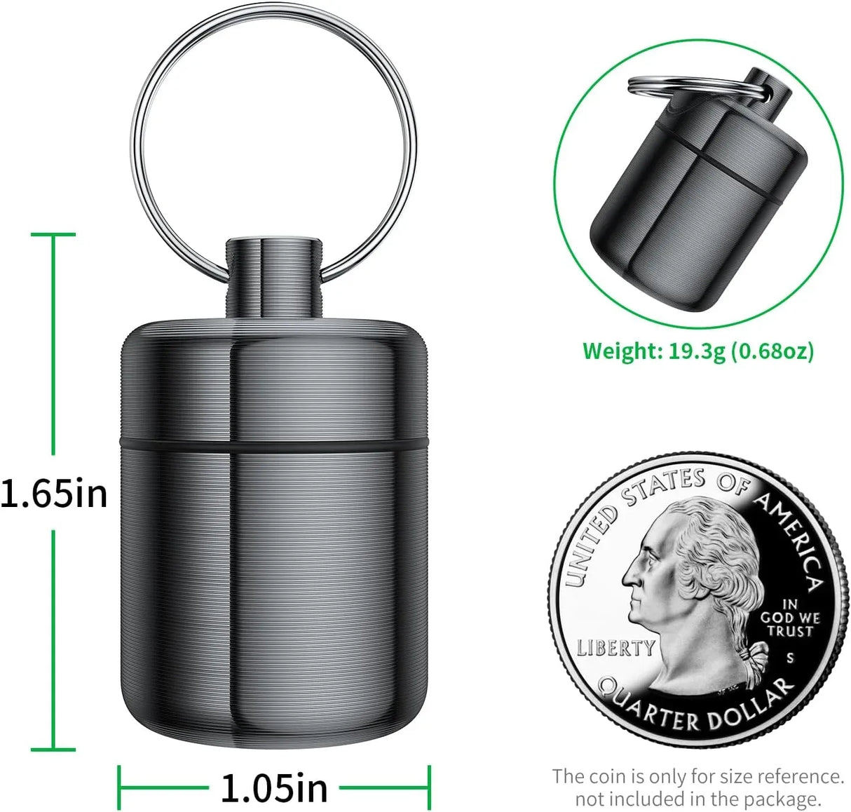 2 Pack Metal Earplug Case Aluminum Waterproof Keychain Pill Holder for Travel Black, Aluminum Construction, Waterproof Design
