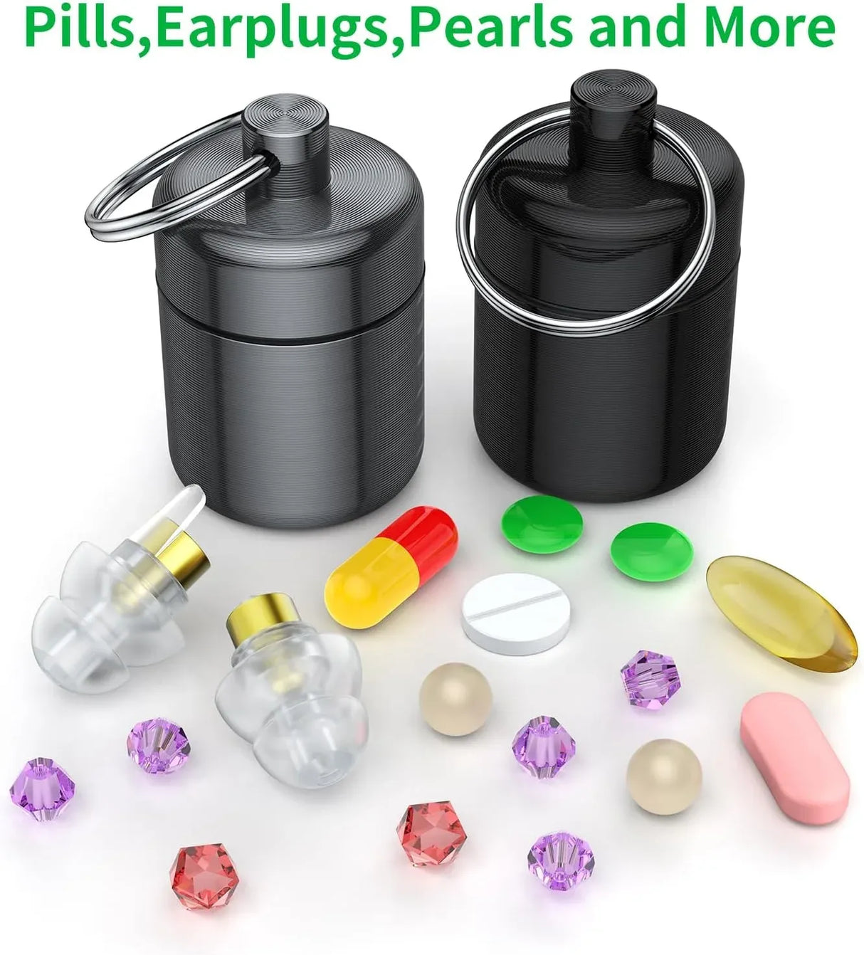 2 Pack Metal Earplug Case Aluminum Waterproof Keychain Pill Holder for Travel Black, Aluminum Construction, Waterproof Design