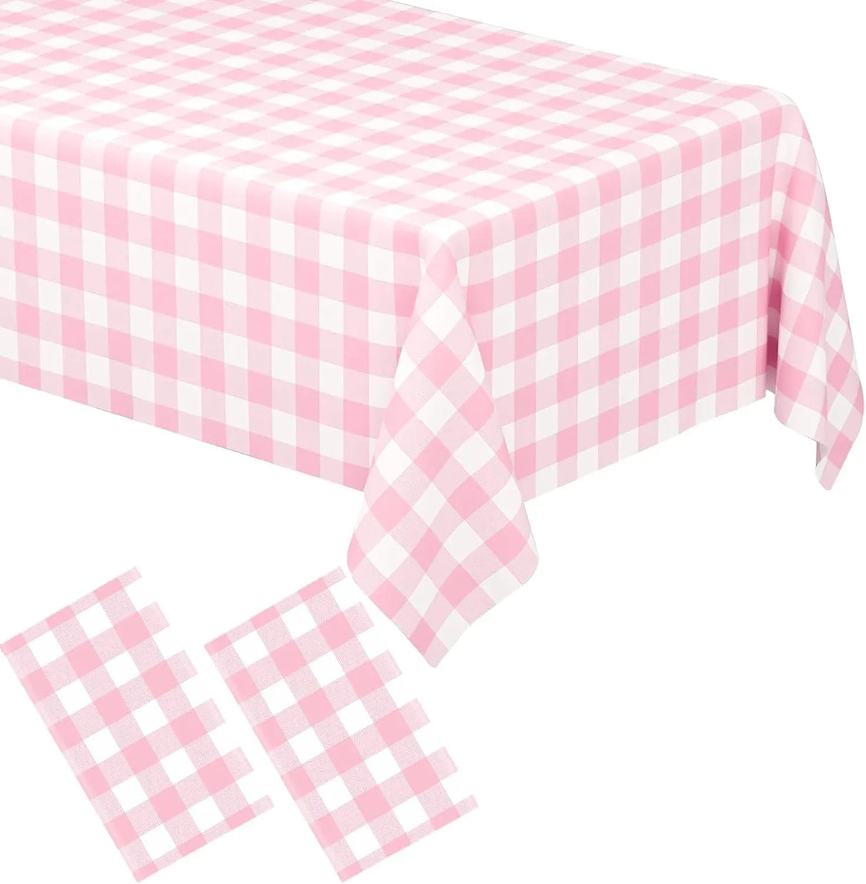 2 Pack Rectangular Plastic Tablecloth, Disposable Pink and White Gingham Checkered Table Cover for Parties, Picnics and Weddings, 54 x 108 Inch