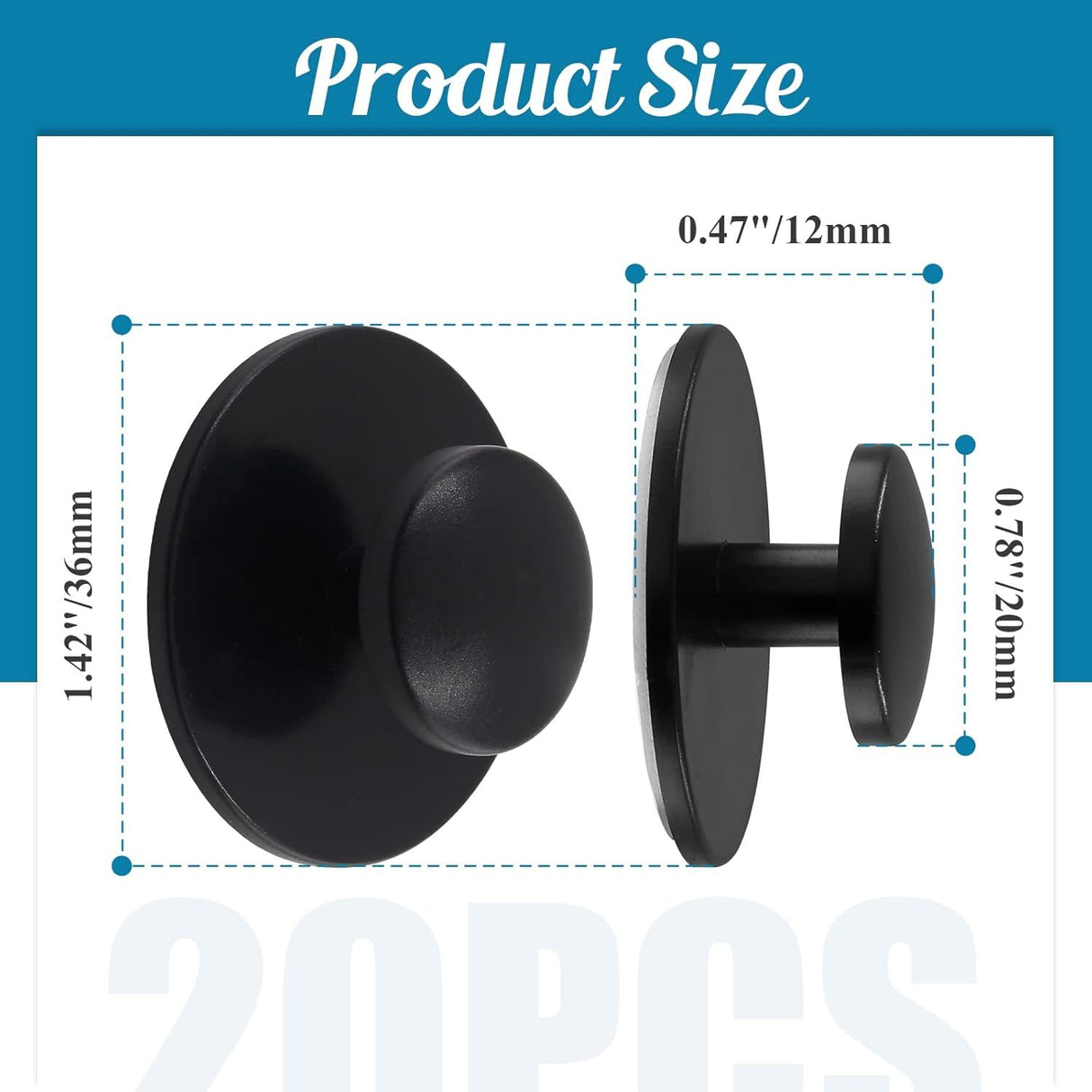 20 Pcs Self Adhesive Cabinet Knobs Mini Drawer Pulls for Kitchen Cabinets, Dressers, Drawers and Wardrobes, Black