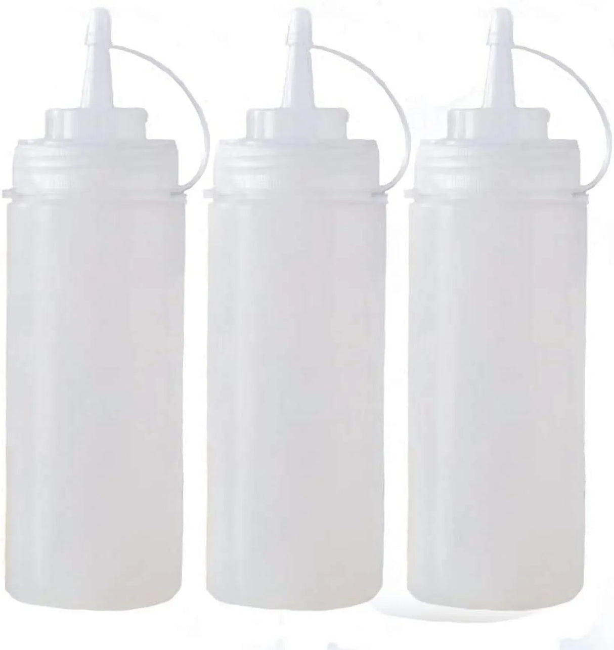 Plastic Condiment Squeeze Bottles 3 Pack with Tip Caps, 32 Oz for Sauce Ketchup Mustard and Olive Oil, White, Durable Plastic Construction