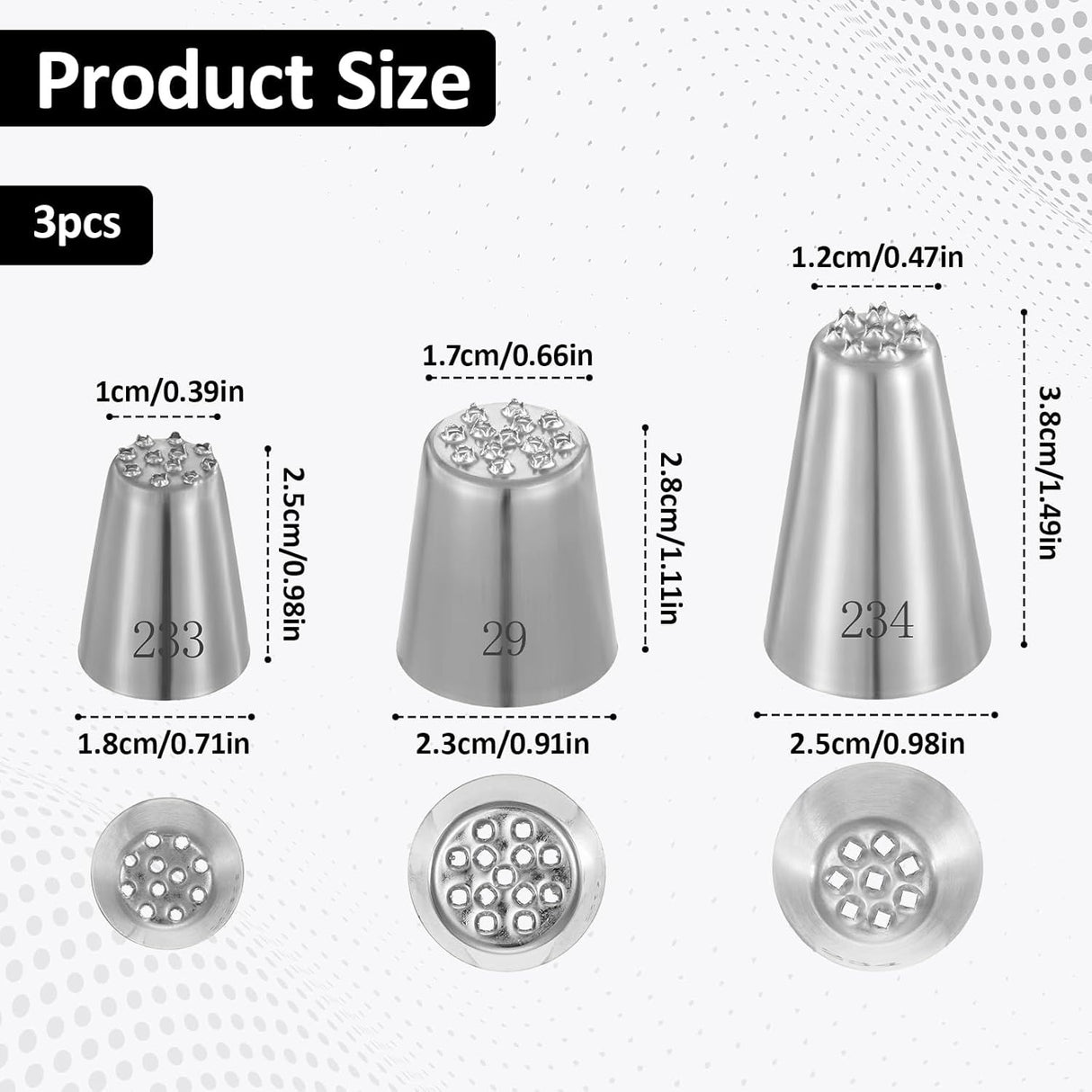 3 Pcs Grass Piping Tips, Stainless Steel Icing Decorating Tips for Cupcakes, Cakes and DIY Baking, 233 234 29, Stainless Steel Construction