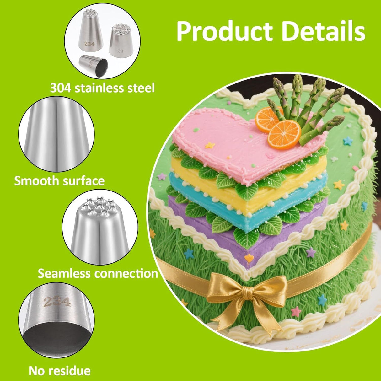 3 Pcs Grass Piping Tips, Stainless Steel Icing Decorating Tips for Cupcakes, Cakes and DIY Baking, 233 234 29, Stainless Steel Construction