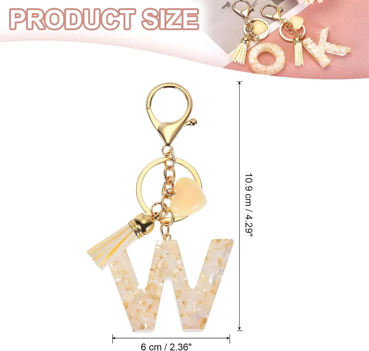 Letter W Initial Keychain with Tassel and Bead Charm for Women Girls Handbag Keys Accessory Gold Tone, Daily Comfort Use
