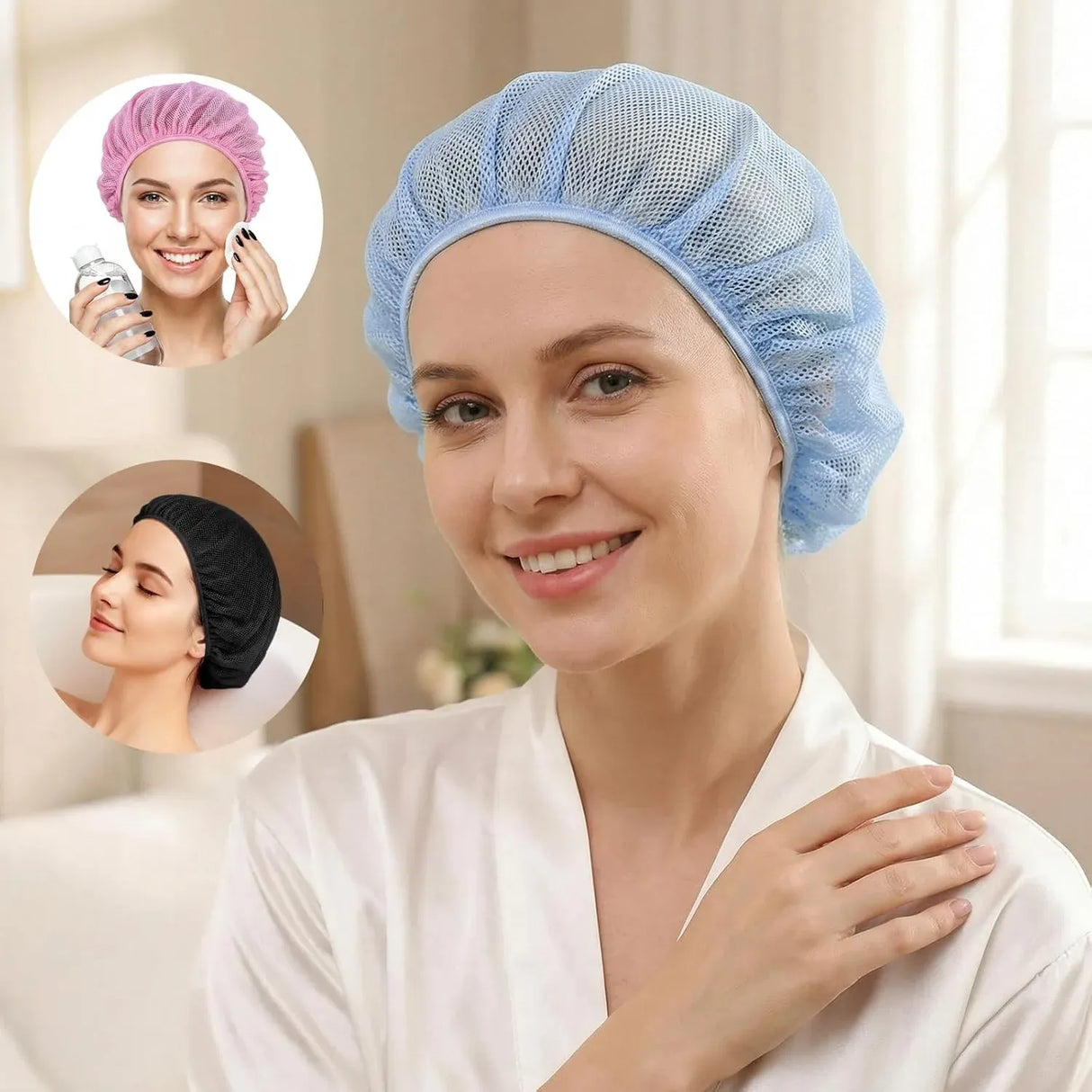 4 Pack Mesh Sleep Bonnets for Women, Elastic Breathable Hair Nets for Sleeping and Hair Drying, Colorful, Pink/Blue/Orange/Black