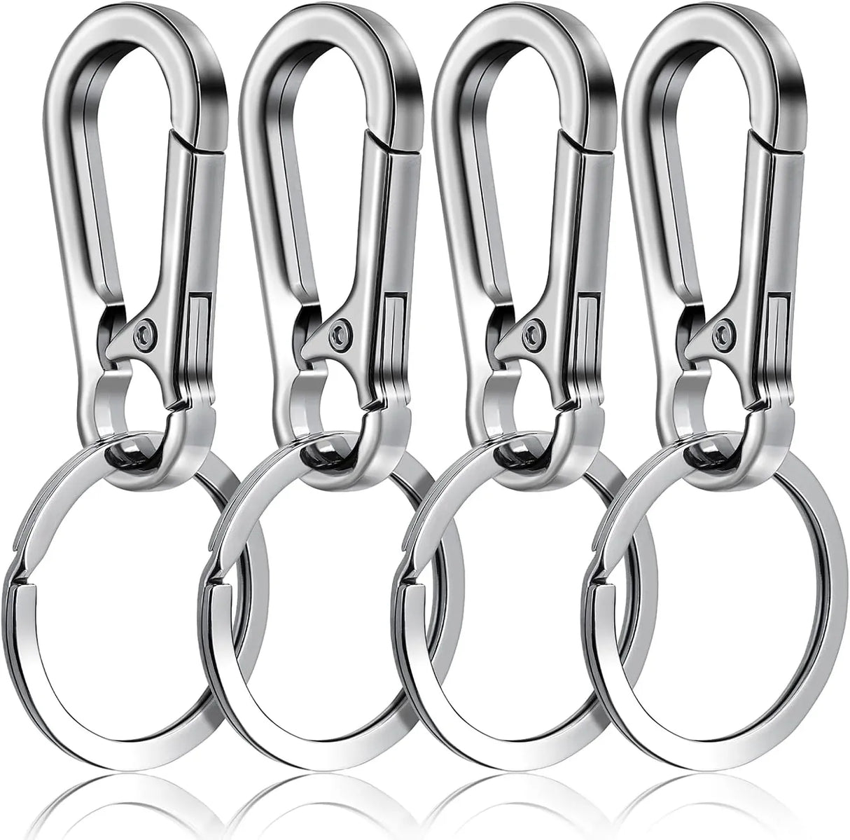 4 Pack Pet ID Tag Clips, Heavy Duty Stainless Steel Key Ring Hooks for Dog Cat Collars and Harnesses, Silver, Stainless Steel Construction