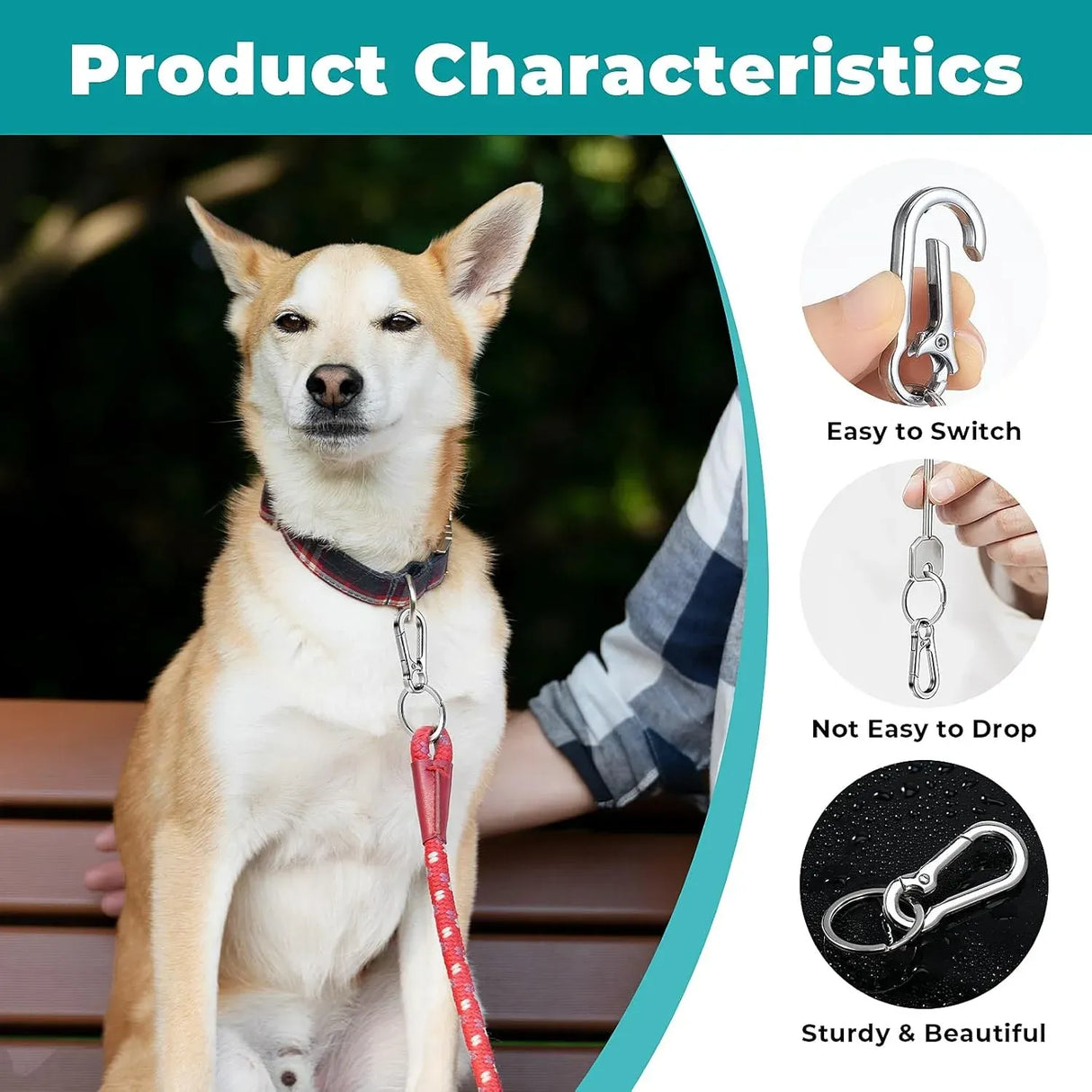 4 Pack Pet ID Tag Clips, Heavy Duty Stainless Steel Key Ring Hooks for Dog Cat Collars and Harnesses, Silver, Stainless Steel Construction