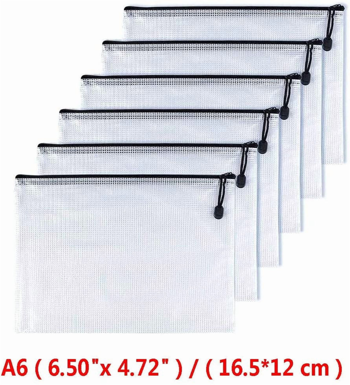 6 Pcs A6 Mesh Zipper Pouches Plastic Zip File Folders for Office Receipts and Cosmetics Black 6 x 4.5 Inch, Durable Plastic Construction