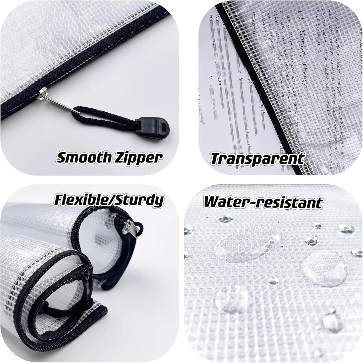6 Pcs A6 Mesh Zipper Pouches Plastic Zip File Folders for Office Receipts and Cosmetics Black 6 x 4.5 Inch, Durable Plastic Construction
