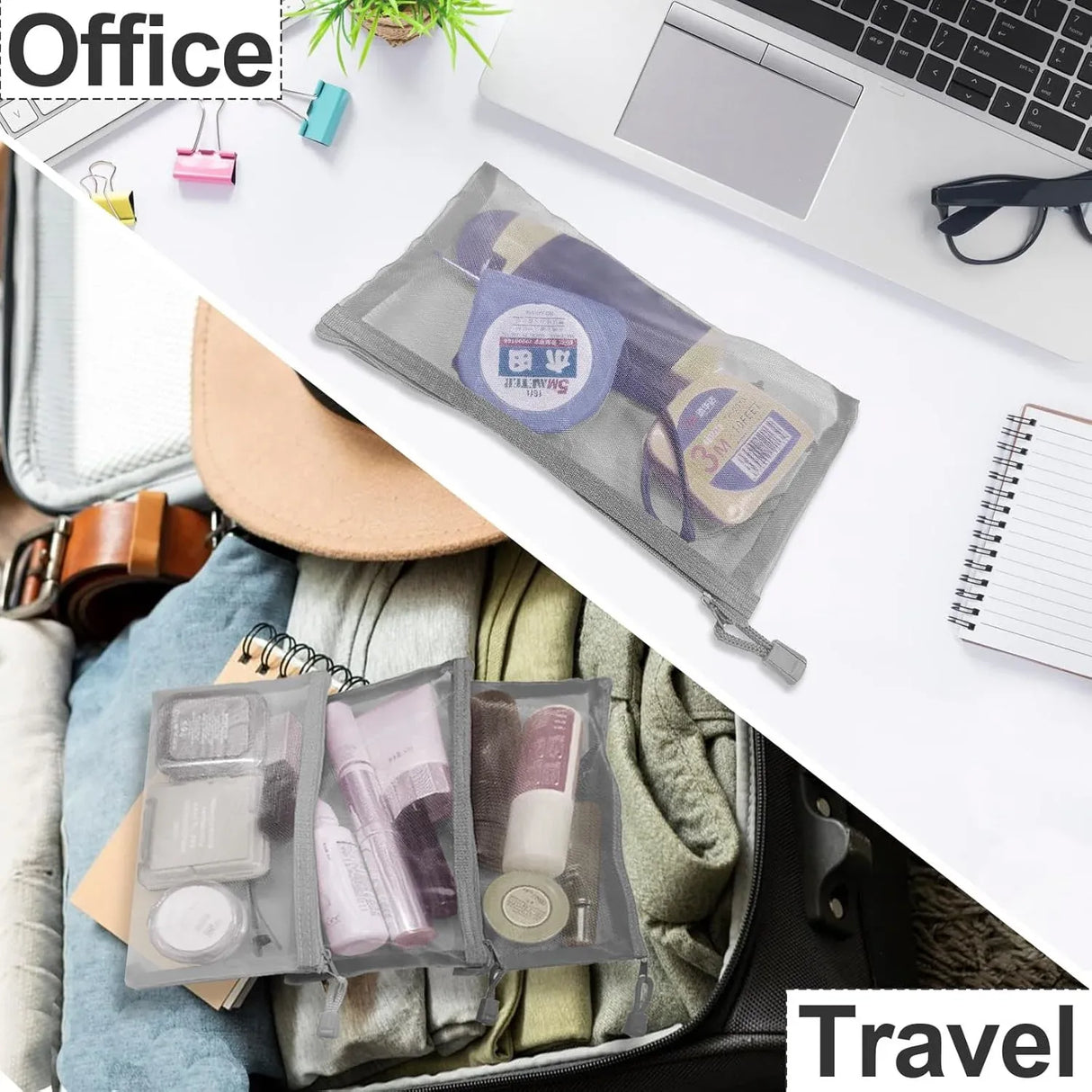6 Pcs Nylon Mesh Zipper Makeup Bags Cosmetic Pouches for Travel and Home Organization, Small Gray, Daily Comfort Use
